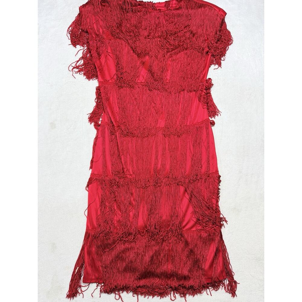 VTG Cheryl Kaye Fringe Tiered Flapper Salsa Tango Dress Red Sz S/M Glamorati